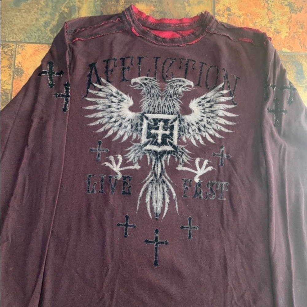 Affliction reversible long sleeve thermal shirt